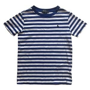 Polo Ralph Lauren Boy's Size 7 Blue White Striped T-Shirt Nautical Short Sleeve